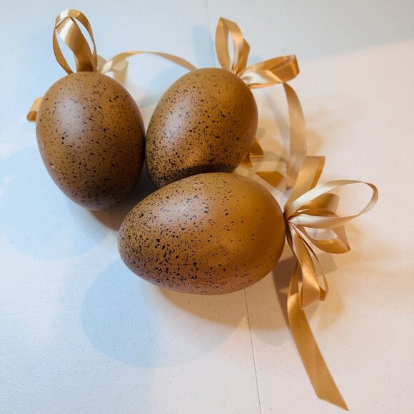 Speckled Easter Eggs Large Brown Easter Egg Decorations Qty 3 Springtime Decor - Picture 8 of 9